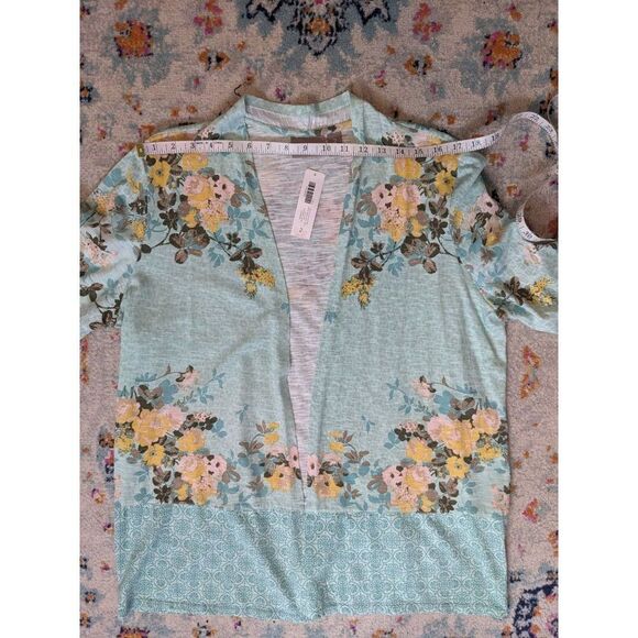 NWT Chico's Medallion Galore Blue Floral‎ Open-Front Knit Jacket - Size 2 (L/12) - Picture 5 of 12